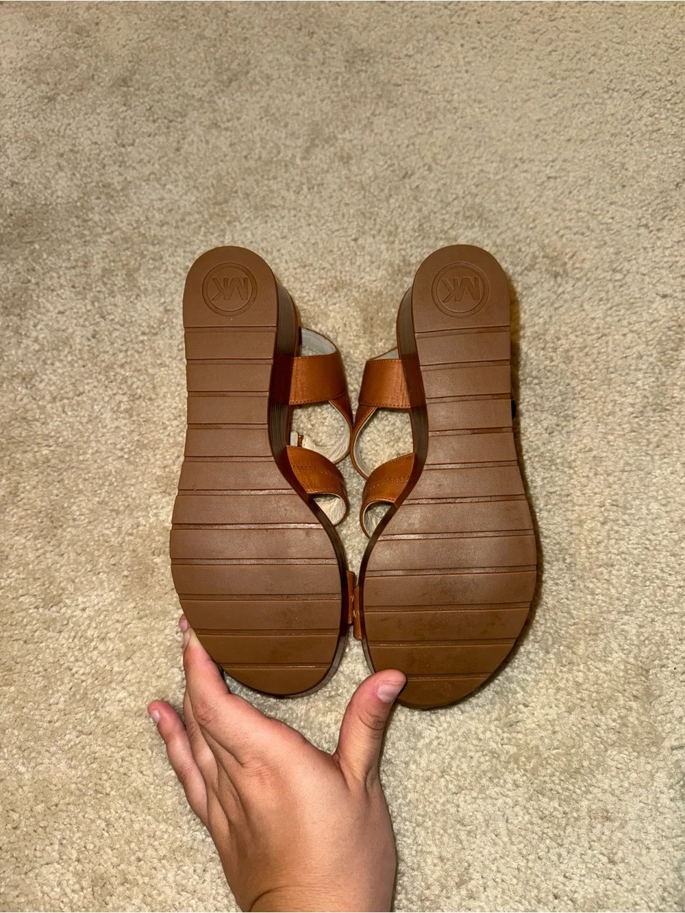 NWOT Michael Kors Berkeley Leather Wedge Zip-Front Sandals - Brown